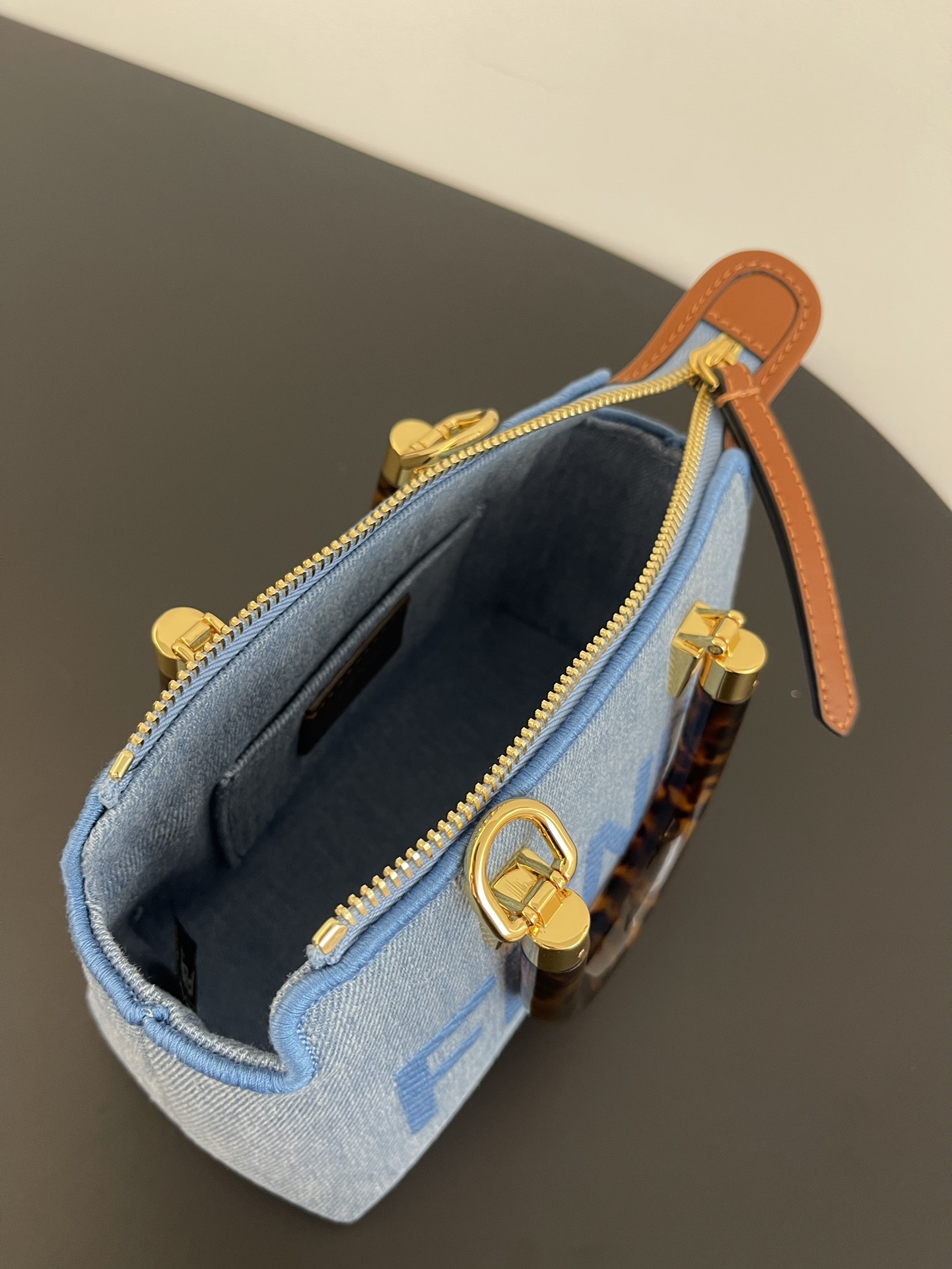 Fendi Mini By The Way Denim Fabric Boston Shoulder Bag Blue